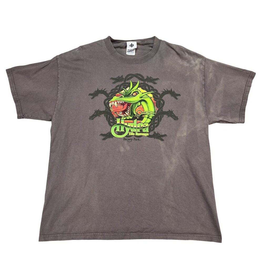 Dorney Park Hydra the Revenge Roller Coaster Grey T-Shirt Size Large
